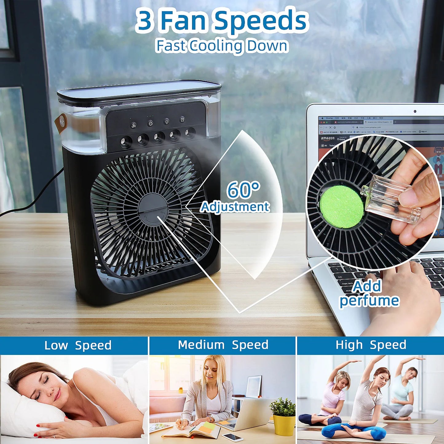 10 Inche Portable Air Conditioner Fan: Usb Electric Fan With Led Night Light